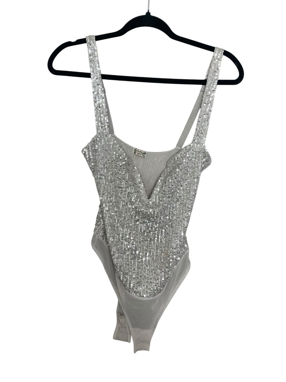 Free People Silver Sequin Bodysuit